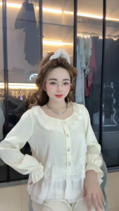 Bộ Pijama Lụa Vân Gỗ HEUN YOUNG Thiết Kế Phối Ren Tiểu Thư Tay Dài Quần Dài Mềm Mịn Cao Cấp <60kg