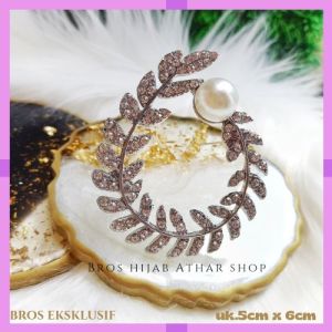 Bros Daun Permata Melingkar Mewah Bross Baju Brooch Leaf Pin Jilbab Peniti Hijab Athar Shop Pusat bisa COD