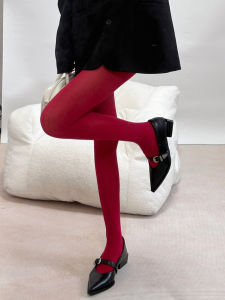 Retro Style Big Red Velvet Tights Angora Red Cotton Fleece Lined Base Layer Socks Chinese Zodiac Red Leg Shaping Stockings