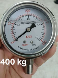 Đồng hồ đo áp suất dầu 0 - 400 kg/cm2 Mặt 63 Ren 1/4 = 13mm chân đứng Đài Loan