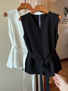 Slim Fit Blazer Vest Womens Thin High End Small Fragrance Style Vest Shoulder Pad Outerwear Elegance Sleeveless Layered Top