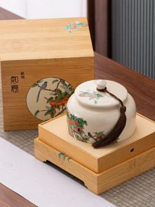 Hộp Quà Tặng Bao Bì Lá Trà Gốm Lớn密封 Đỏ Xanh Lá Trắng Hộp Đựng Trà Puer Longjing Hộp Đựng Gốm Sứ Phong Cảnh Dehua