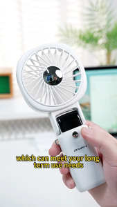 Awei พัดลมมือถือเล็ก F37แบบพกพา3 In 1ชาร์จไฟได้2400มิลลิแอมป์5เกียร์แรงลมแรง30dB แบตเตอรี่ค่อนข้าง LED หน้าจอดิจิตอลพัดลมไฟฟ้าพับได้เป็นพาวเวอร์แบงค์ที่วางโทรศัพท์กลางแจ้งห้อยคอ