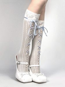 Lolita Ribbon Butterfly Knot Mid-Calf Socks Thin Ballet Style Pure Desire JK School Uniform Leggings Nylon Fabric for Women