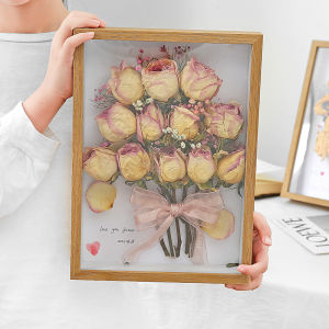 Handmade 3D Rose Flower Specimen Display Frame Shell Butterfly Stand Frame Dry Flower Photo Frame Simple Modern Style Density Board