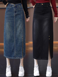 กระโปรงยีนส์ทรงตรงเอวสูงสำหรับผู้หญิง ฤดูใบไม้ร่วง 2025 กระโปรงยีนส์ทรงครึ่งตัวสไตล์ใหม่ที่เข้ากันได้หลากหลายด้านการเปิดด้านข้างและแฟชั่น