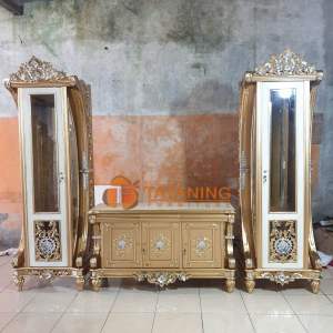 TV CABINET CLEO KAYU JATI FINISHING BUFFET LEMARI KACA HIAS PAJANGAN DEKORASI RUANG INTERIOR MURAH TATANING FURITURES JEPARA