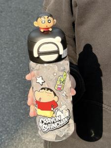 Large Capacity Cartoon Plastic Water Cup for Children with Straw School Portable Shinchan Cute Stick Figure Water Bottle