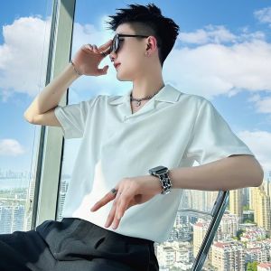 Summer Ice Silk Polo Shirt Mens Short Sleeve Slim Fit T-Shirt Fashionable Youthful Style Regular Sleeve Length Pure Color
