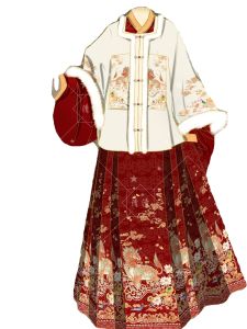 Thickened Velvet Hanfu Womens Original Adult Winter Full Set New Year Greeting Clothes 2023 New Style Half Sleeve Horse Tail Skirt