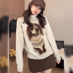 DUOMIAOTU | High Collar Pullover Cartoon Dog Sweater