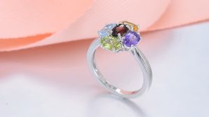 Lohaspie Jewelry Real 2.2 Carat Ring Silver 925 Original Sale Natural Amethyst Topaz Citrine Ring Multicolor Gemstone Garnet Ring For Women Jewelry Gift
