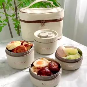 【Sg Local】Microwaveable 304 Stainless Steel Lunch Box Round Insulated Box Food Storage Box Sealed Thermos Food Container