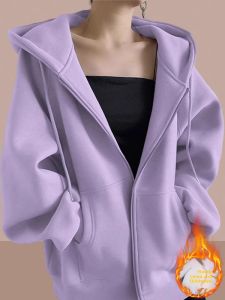 Shalldoer | Fleece Padded Long Hoodie Womens Cardigan Outerwear