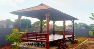 Harga Saung Gazebo Taman 3m x 6m Kayu Mahoni Atap Sirap Kayu Ulin