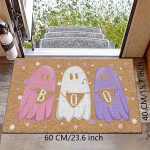VIKAMA Halloween Ghost Welcome Door Mat Washable Non-Slip Front Door Floor Mat Indoor Outdoor Entrance Carpet Home Decor