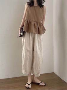 New Cotton Linen Set Loose Fit Thin Women's Two-Piece Suit Casual Pants Summer Simple Japanese Style Artistic Versatile Vest