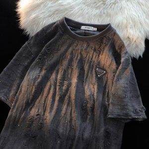 Mens T-shirt Summer New American Trend Breakthrough Design Sensation All-Over Rhinestone Short Sleeve Loose Fit round Neck