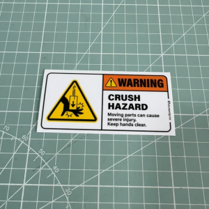 Crush Hazard. Safety Sticker. Warning Caution Danger Sign Label Hazard. Moving Parts Severe Injury. Keep Hands Clear.