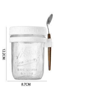 Glass Breakfast Cup Sealed Overnight Oats Salad Milk Tea Yogurt Container with Lid Spoon Portable Mason Jar for Breakfast