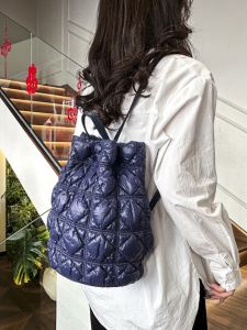 Casual Cameron No.27 Drawstring Bucket Soft Shoulder Bag Cloud Folded Commuter All-Match Rhombus Bag Polyester Lining Zinc Alloy Hardware