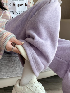 La Chapelle Purple Lazy Wide Leg Pants Womens Autumn Winter Fleece New Style Towel Pants Sheepskin Velvet Loose Trousers