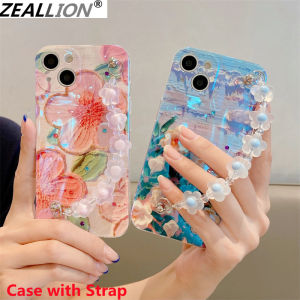 Zeallion Ốp Điện Thoại Hoa Thời Trang Với Dây Đeo Cổ Tay Thiết Kế Hoa Cho [Apple iPhone 14 13 12 11 Pro XS Max Mini XR X 7 8 Plus SE 2020] Ốp Lưng Phản Quang