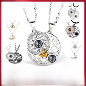 Projecting Magnetic Attraction Heart Shaped Necklace Couples Jewelry Star Moon Sun Projection 100 Languages I Love You