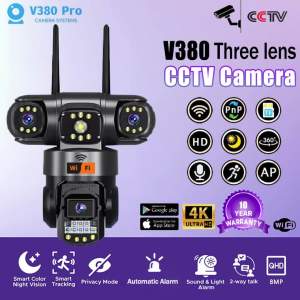 V380 Pro Three Lens CCTV Camera Wifi Connect HD Waterproof Surveillance Two-Way Audio Night Vision IP Security Camera