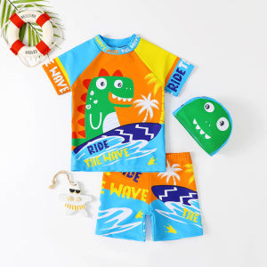 Childrens Swimming Costume Three-Piece Set Of New Boys In Small Childrens Swimsuit Split Swimsuit Quick-Dry Swim Cap Swimsuit