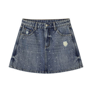 URLAZH | Retro Fashion Aged Denim Skort With Holes and Glitter