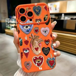 Vintage Sacred Heart Evil Eye Print Phone Case For iPhone 17 16 15 14 13 12 11 Pro Max Plus Soft Shockproof TPU Cover