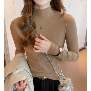 MiiOW | Áo Thun Dài Tay Cổ Trụ Nửa Cao Nỉ Dày Ấm Cho Nữ