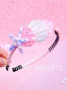 Princess Girl Starfish Sequin Headband Colorful Pearl Flower Hair Accessories Childrens Fashion Spring Summer Hair Bands