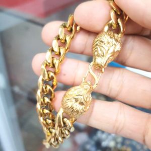 Dùng Lâu Dài-Khóa S Lắc Tay Sư Tử Đúc Màu Vàng Cao Cấp- Vòng Tay Nam phủ nano chống trầy xước bền bỉ