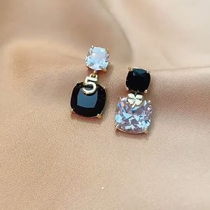 good 999 Fashion temperament 18K gold  four leaf square zircon Digital Luck earrings ES6279