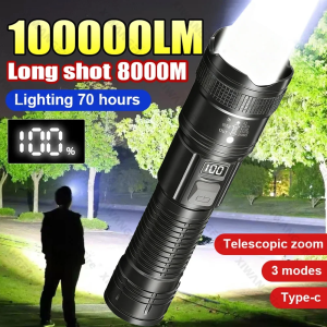 100000 Lumens FlashlightPortable Rechargeable Tactical Torch Life Waterproof Lantern for Outdoor Camping Perfect Gift for Men