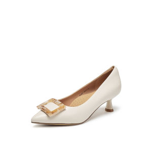 Elegant Leather Commuter Shoes with Resin Buckle Pointed Toe High Heels for Women Joy&Peace Spring Autumn Seasonal Wear