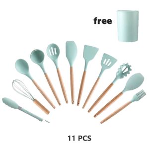 Silicone Utensil Set isi 11 + Bucket / Kitchen Silicon Utensil Set 12 pcs / Set Alat Masak Bahan Silikon Spatula Silikon Set Masak Tahan Panas Silicone Utensil Set 12 +  Mesh Dish Scrubber / Kitchen Silicon Utensile Set 12 + Sabut Cuci / Alat Masak