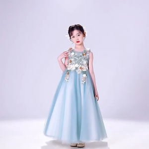4 5 6 7 8 9 10 11 12 13 14 years old Summer Sleeveless Green White Christmas Piano Party Dress Girl Clothes Wedding Ball Gown Kids Dresses For Girls Tutu Dress Teenager Children Formal Wear