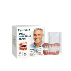 Feimuko Comfortable Full Denture Kit No Irritation Natural Fake Teeth Missing Teeth Secure Fit Daily Travel Upper Lower Dentures
