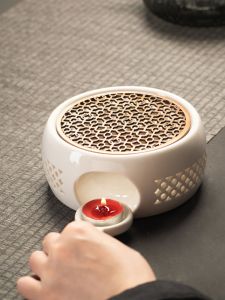 Japanese Style Ceramic Tea Pot with Glass Lid Heating Base for Hotel Restaurant Flower Tea Warmer Home Use Tea Ceremony Kit