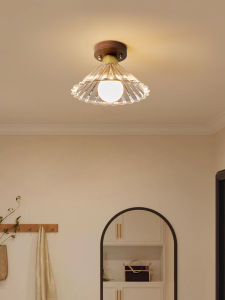 Full Copper Walnut Wood Glass Corridor Lamp Japanese Style Hallway Balcony French Style Coat Closet Entrance Absorption Top Light