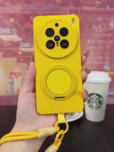 GGUU | Full Cover Anti-fall Phone Case With Rotating Stand and Lanyard Silicone Simple Color For Redmi Note