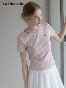 La Chapelle | Bow Embroidery Short Sleeve T Shirt Slim Fit Round Neck