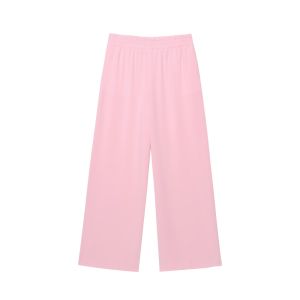 Womens Pink Pants Set Waist Drawstring Long Sleeve Shirt+ Solid Baggy Pants Casual Loose Roupas Summer Safari Outfit