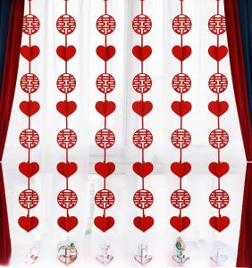Wedding Decorative Curtain Pull Flower Hanging Decoration New Home Bedroom Living Room Festive Door Curtain Non-Woven Fabric