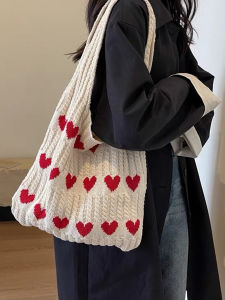 JIFANPAUL | Knitted Heart Tote Bag Large Capacity