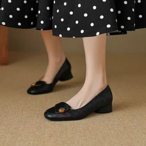 Leather Slip-On Womens Shoes Soft Bottom Flat Casual Spring Autumn New Style Mom Shoes Cow Tendon Deep Mouth Bean Shoes