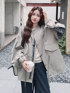 เสื้อแจ็คเก็ตคาร์ดิแกนทรงหลวมสำหรับผู้หญิงในฤดูใบไม้ร่วงปี 2025 เสื้อคลุมยาวปานกลาง ทรงเข้ารูป สไตล์สตรีท เสื้อคลุมกันหนาว